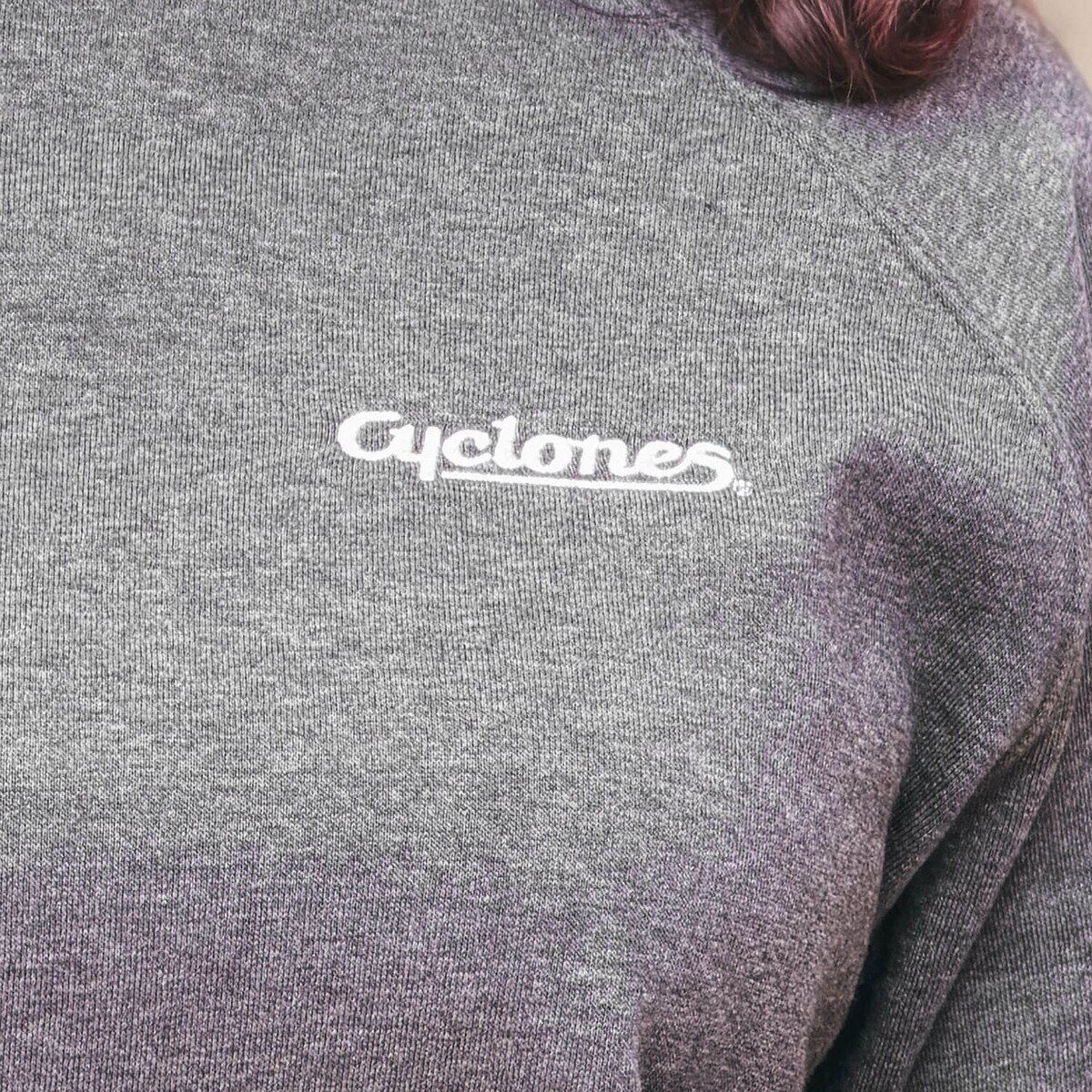 Champion Cyclones Script Black Triumph Fleece Crewneck Sweatshirt design close up